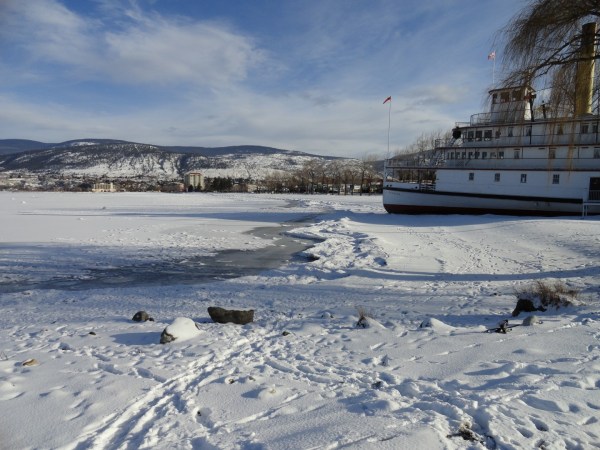 The SS Sicamous along a wintry shore of Okanagan Lake (January 2012 was a cold one!)
