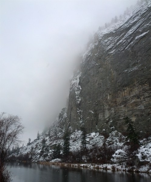 McIntyre Bluff on a snowy Vaseux Lake Christmas Bird Count--listening for Canyon Wrens!